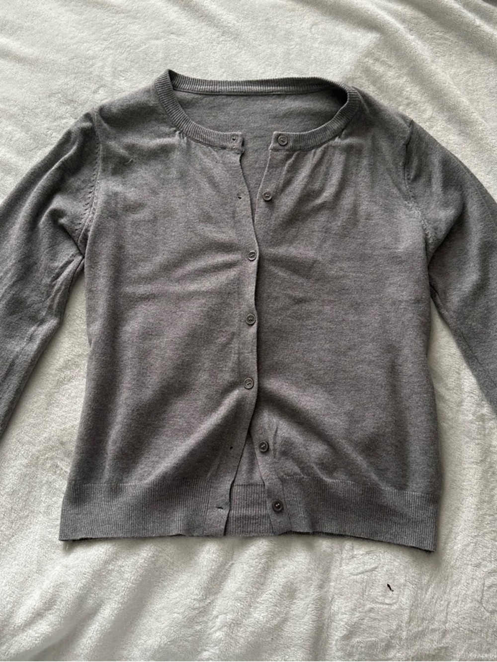 Gray Crewneck Button-Up Women's Sweater